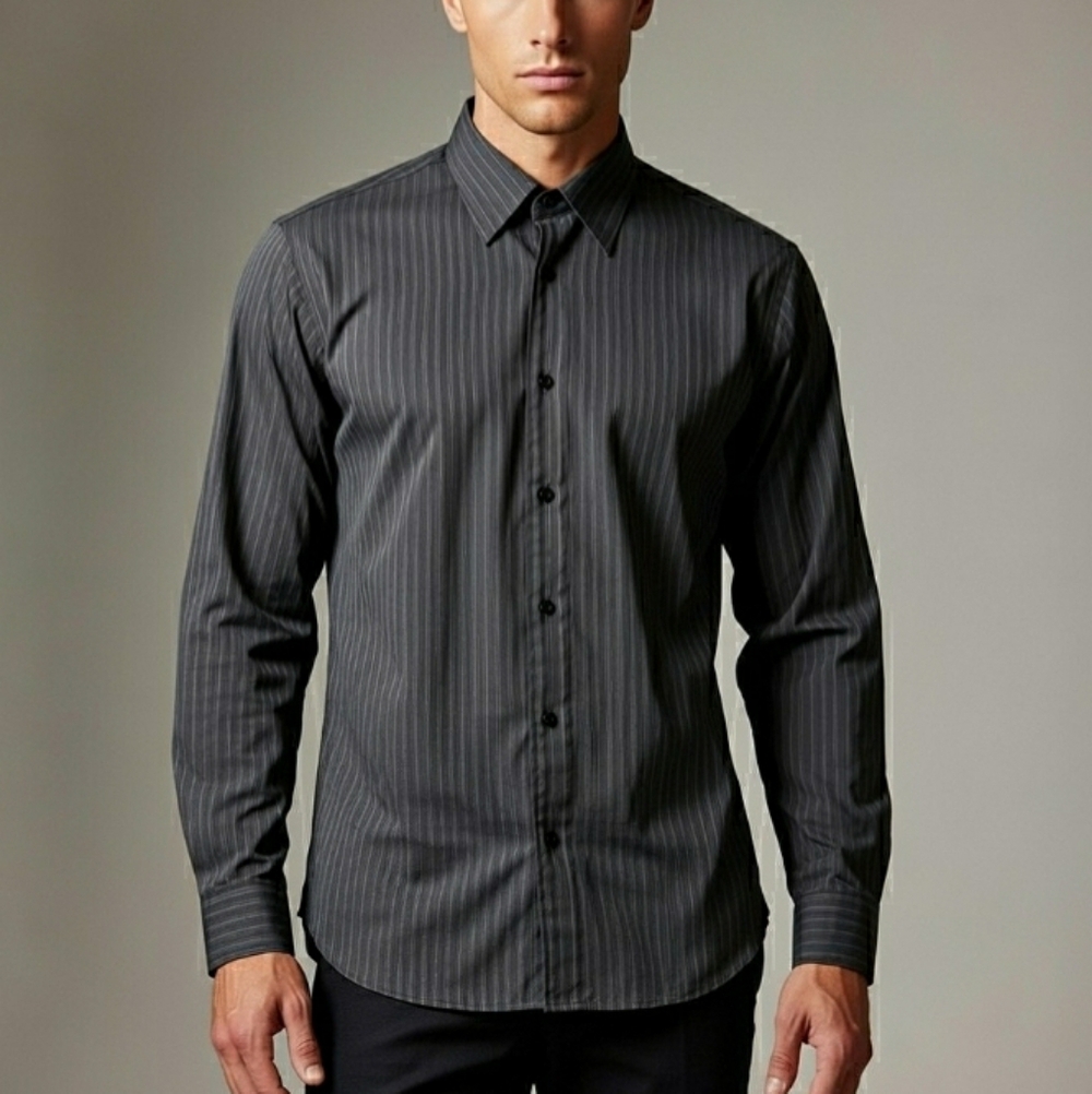 Express Design Studio Black Striped Button Men's Shirt